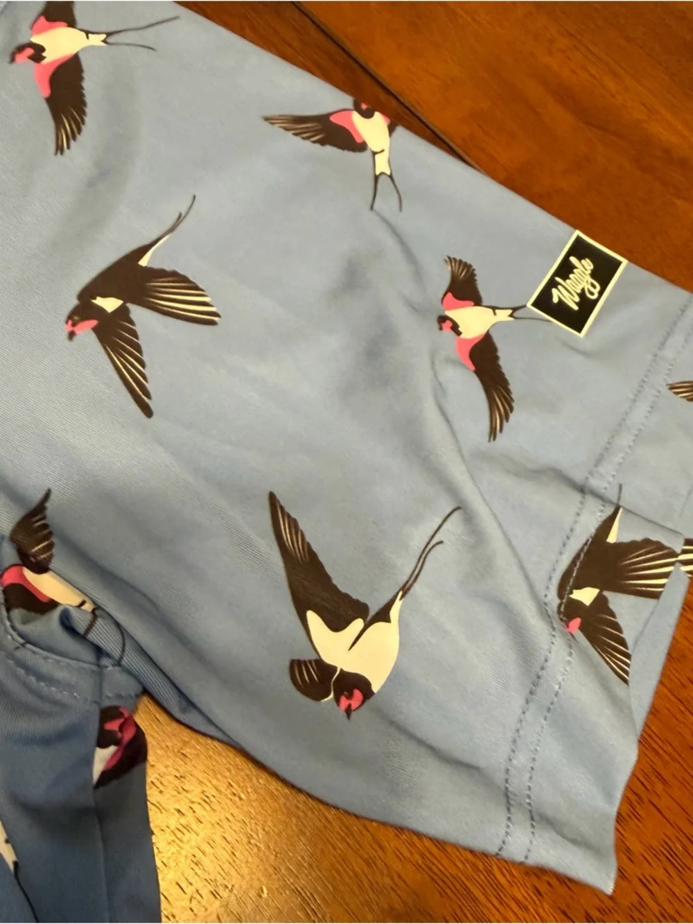 Waggle Polo Shirt Mens 2XL AOP Blue Novelty Birds Print Golf Stretch Outdoors - Picture 3 of 8